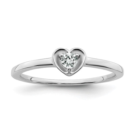 14K White Gold White Topaz Heart Ring