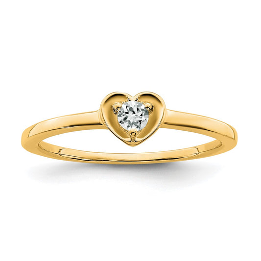 14K White Topaz Heart Ring