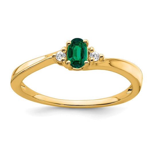 14K Created Emerald and Diamond Ring