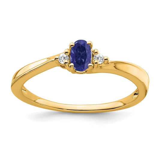 14K Created Sapphire and Diamond Ring