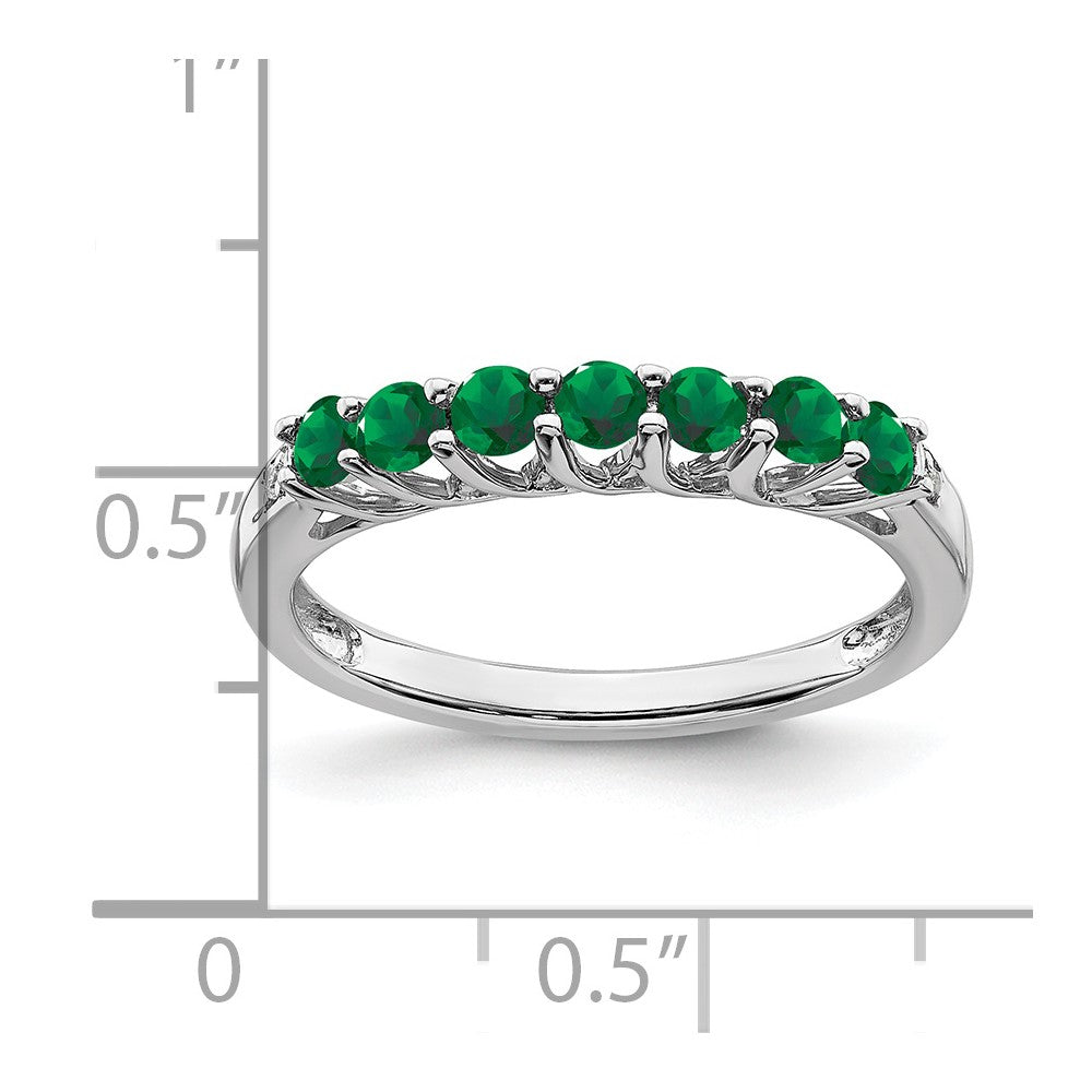 14k White Gold Created Emerald and Diamond 7-stone Ring