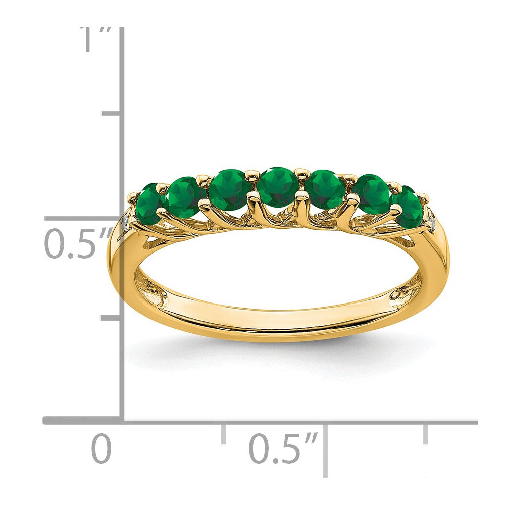 14k Created Emerald and Diamond 7-stone Ring