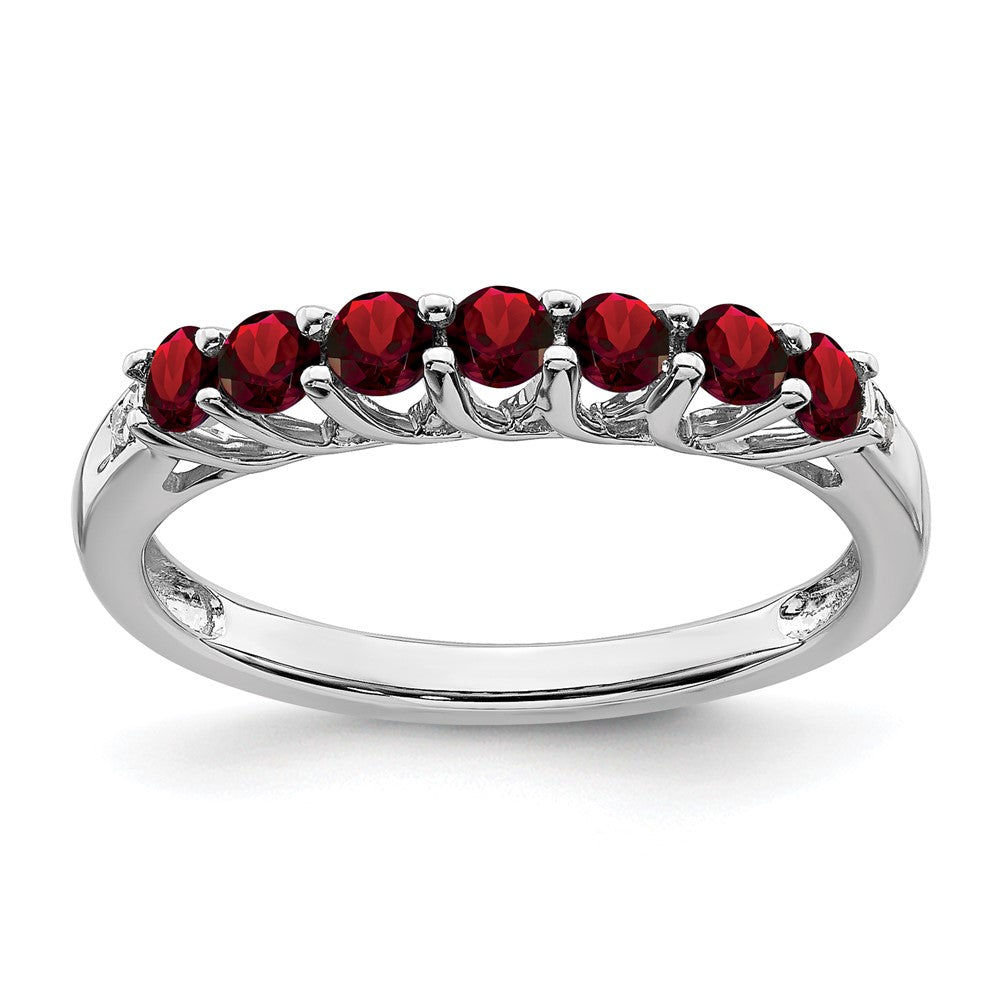 14k White Gold Garnet and Diamond 7-stone Ring
