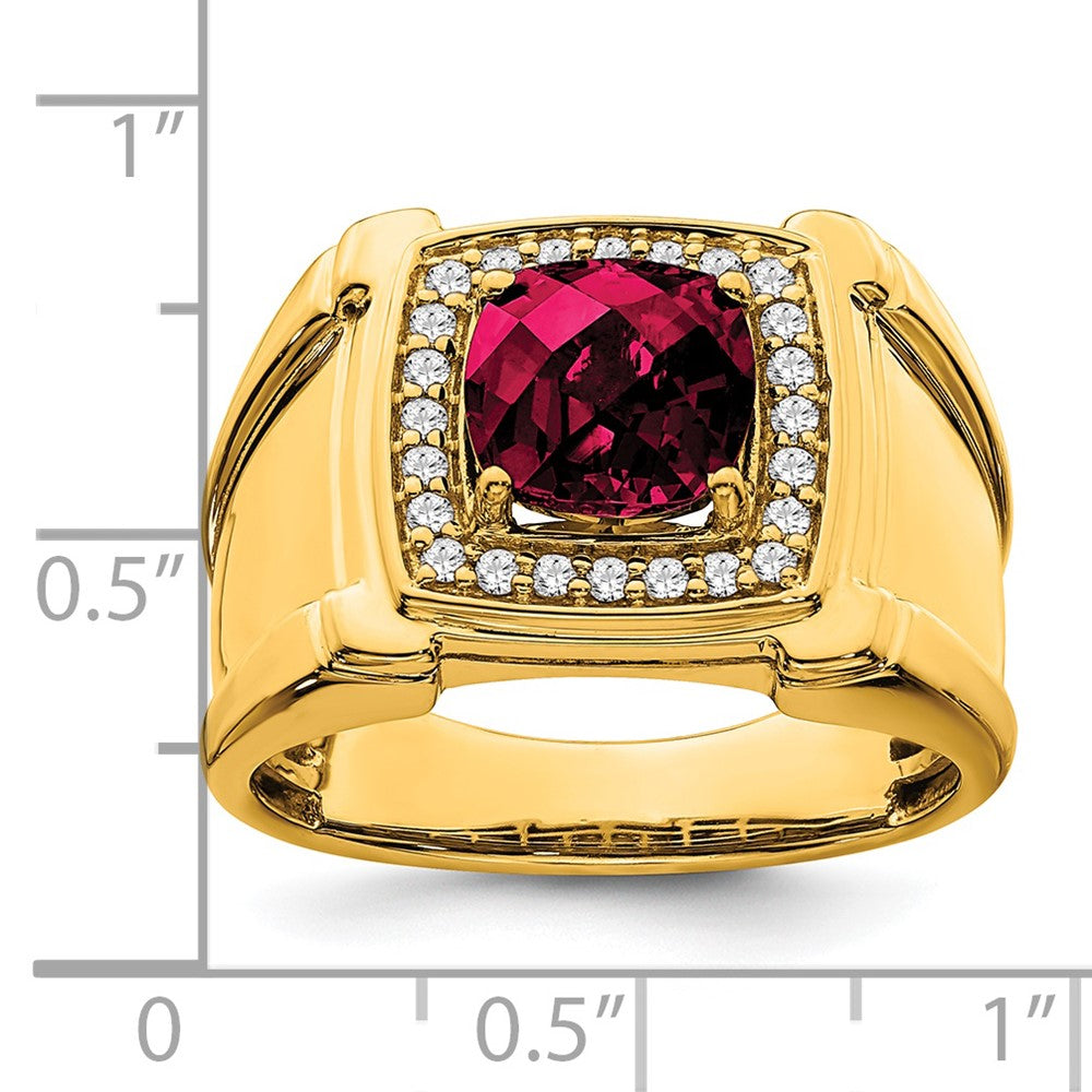 14k Created Checkerboard Ruby and Diamond Mens Ring