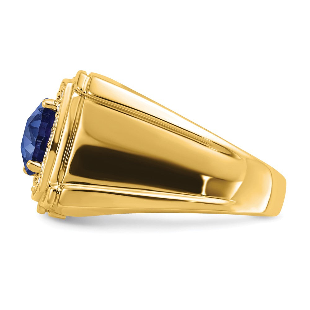 14k Created Checkerboard Sapphire and Diamond Mens Ring