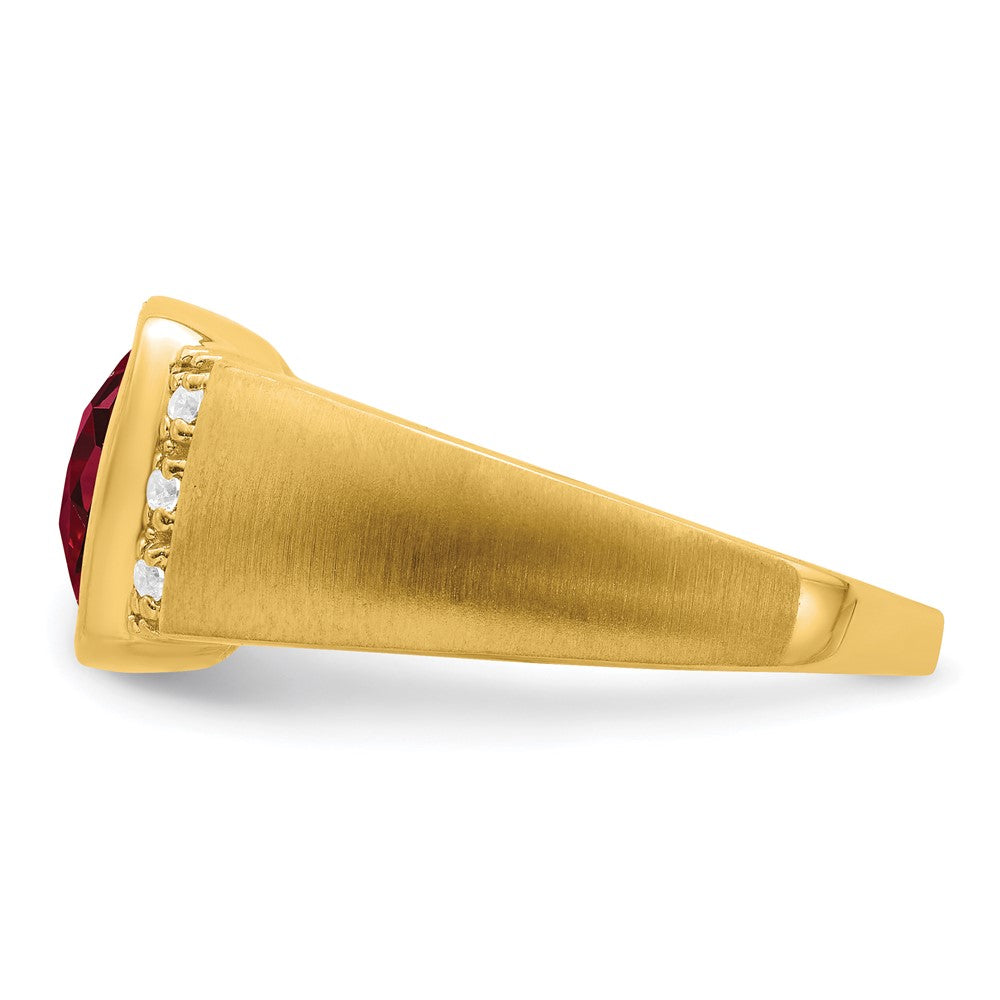14k Created Ruby and Diamond Mens Ring