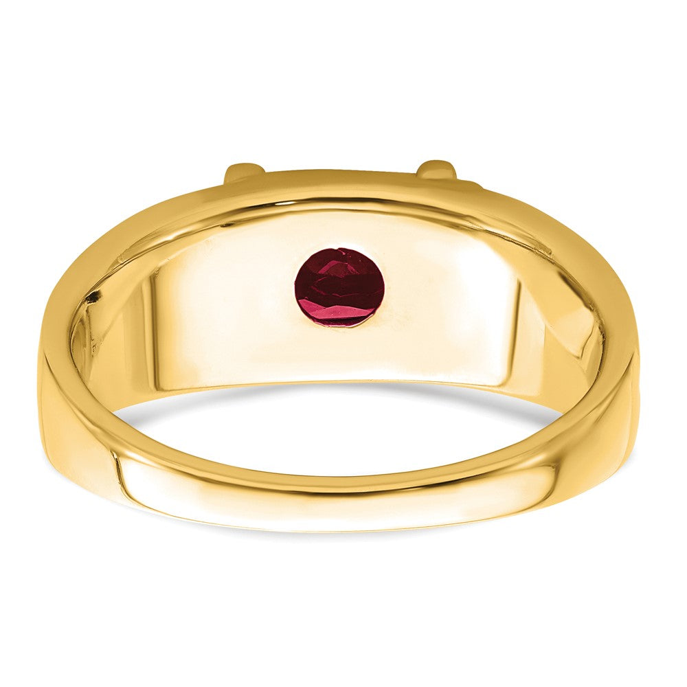 14k Emerald-cut Created Ruby and Diamond Mens Ring