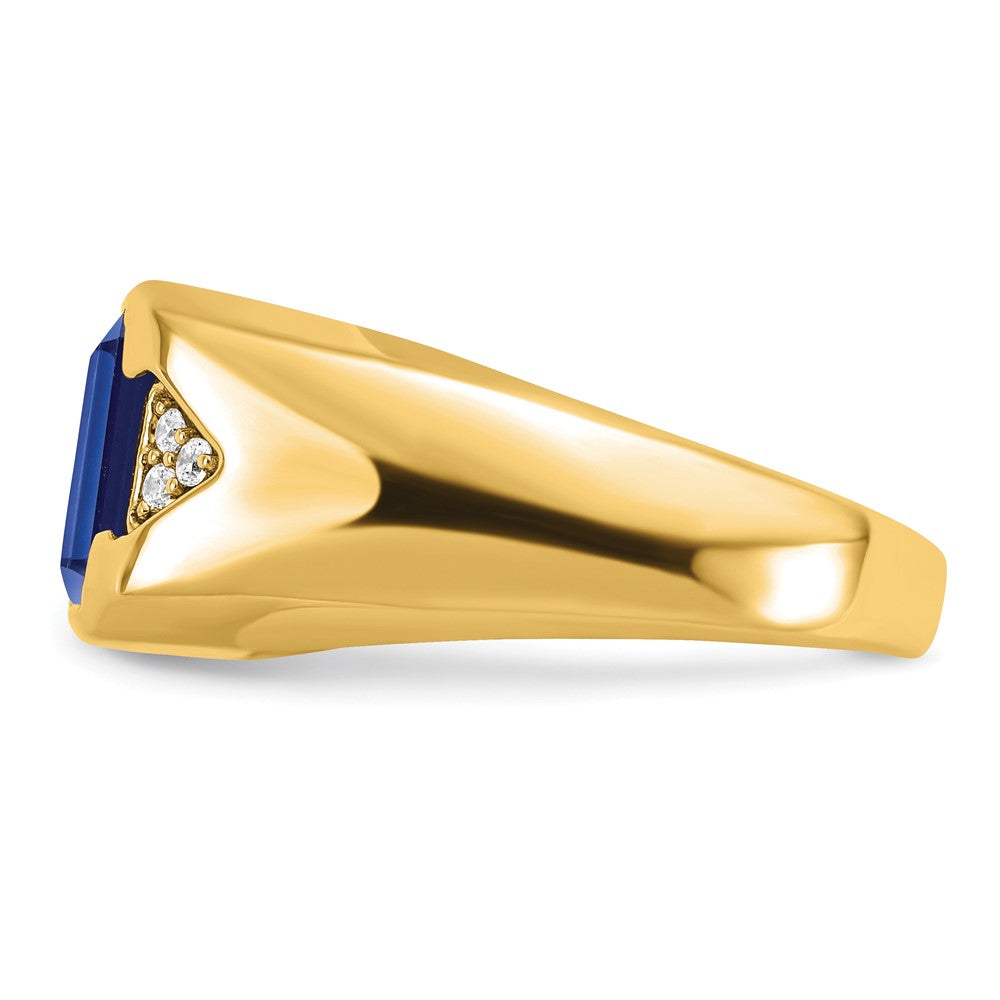 14k Emerald-cut Created Sapphire and Diamond Mens Ring