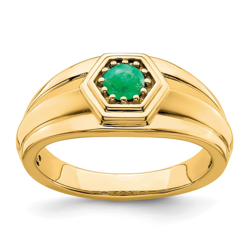 14k Yellow Gold Emerald Mens Ring
