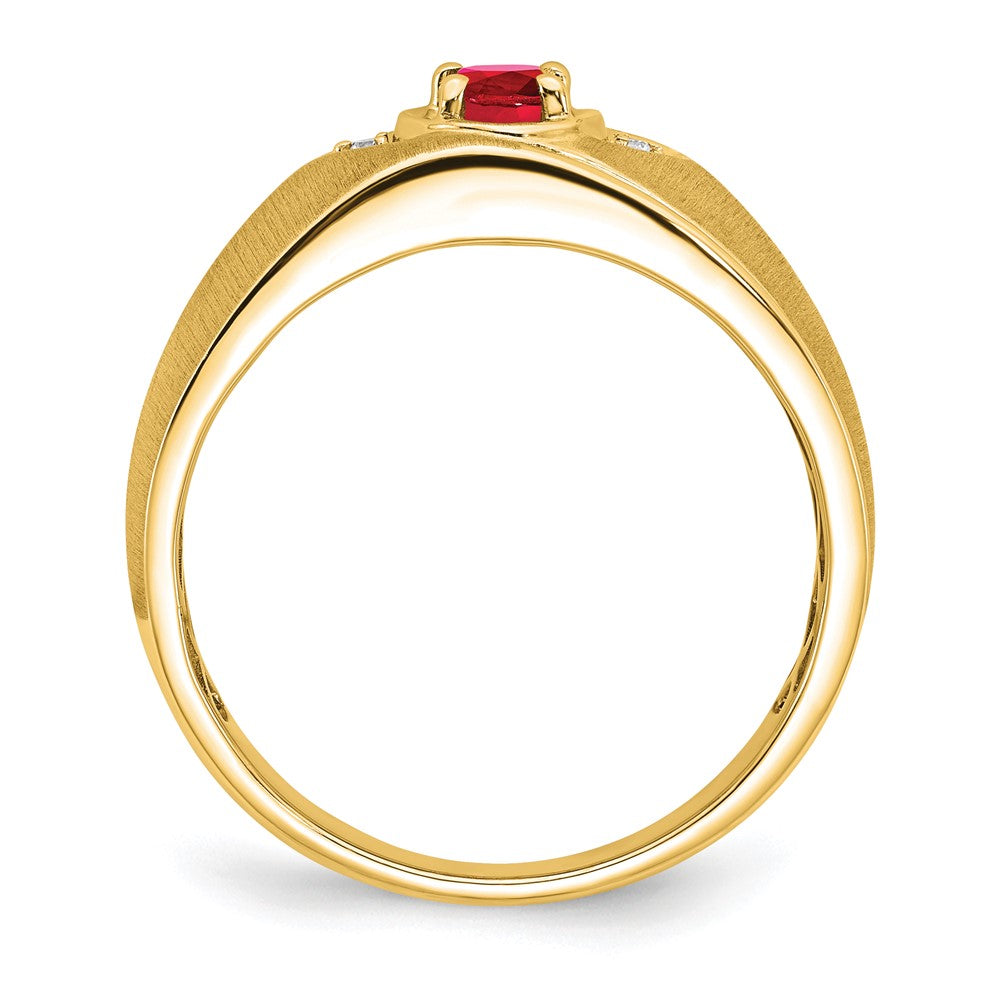 14k Yellow Gold Oval Ruby and Diamond Mens Ring