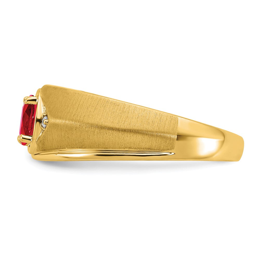 14k Yellow Gold Oval Ruby and Diamond Mens Ring