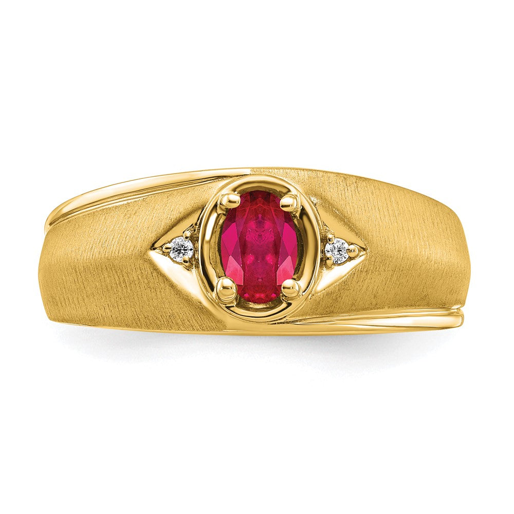 14k Yellow Gold Oval Ruby and Diamond Mens Ring