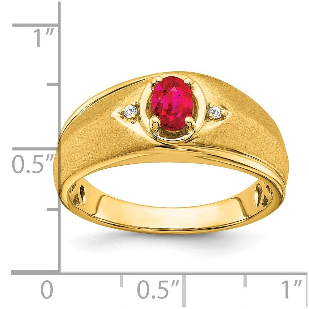 14k Yellow Gold Oval Ruby and Diamond Mens Ring