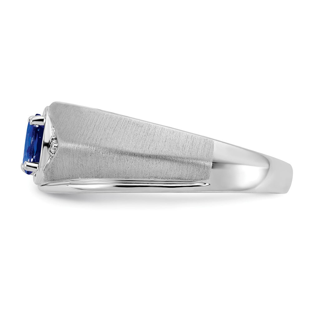 14k White Gold Oval Sapphire and Diamond Mens Ring