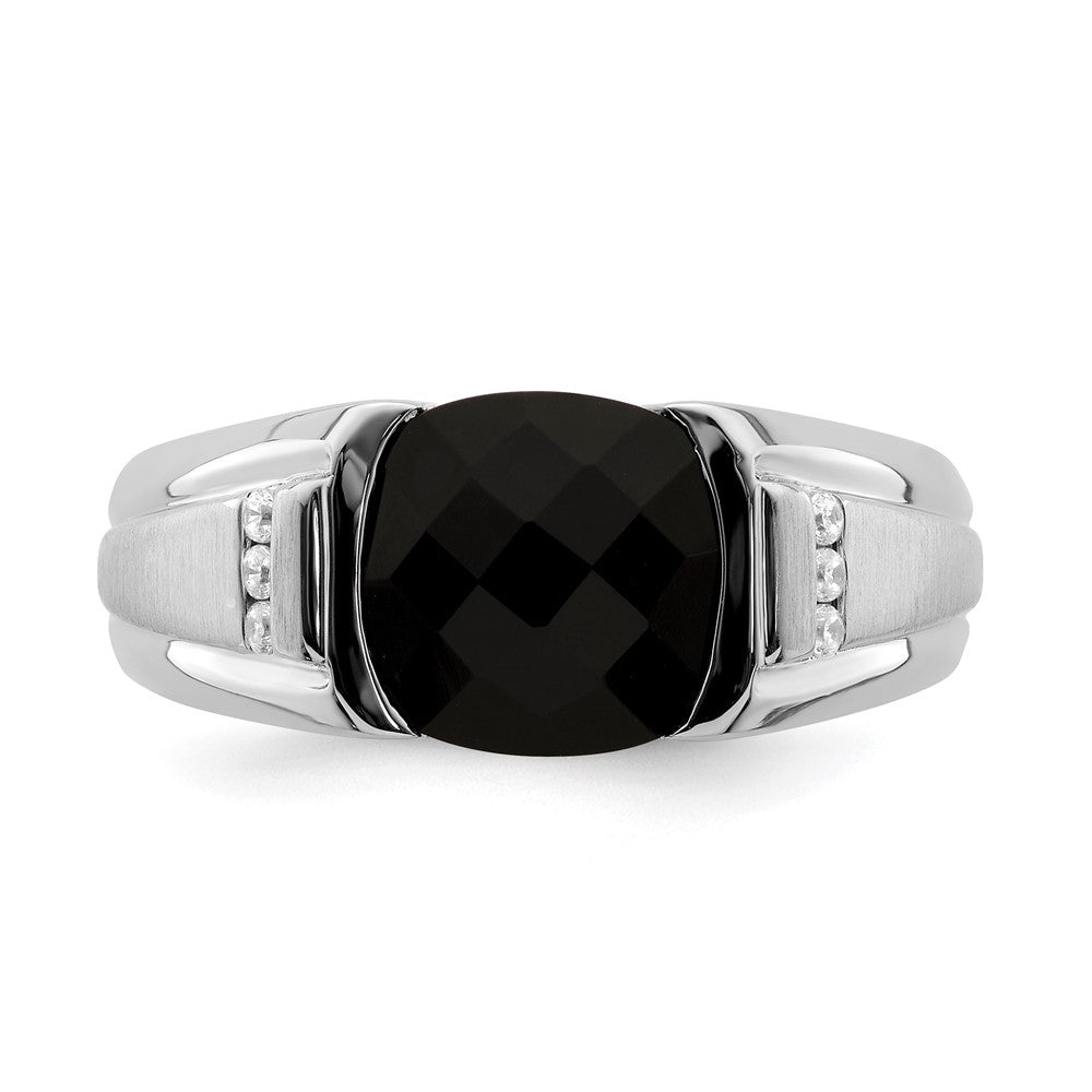 14k White Gold Onyx and Diamond Mens Ring