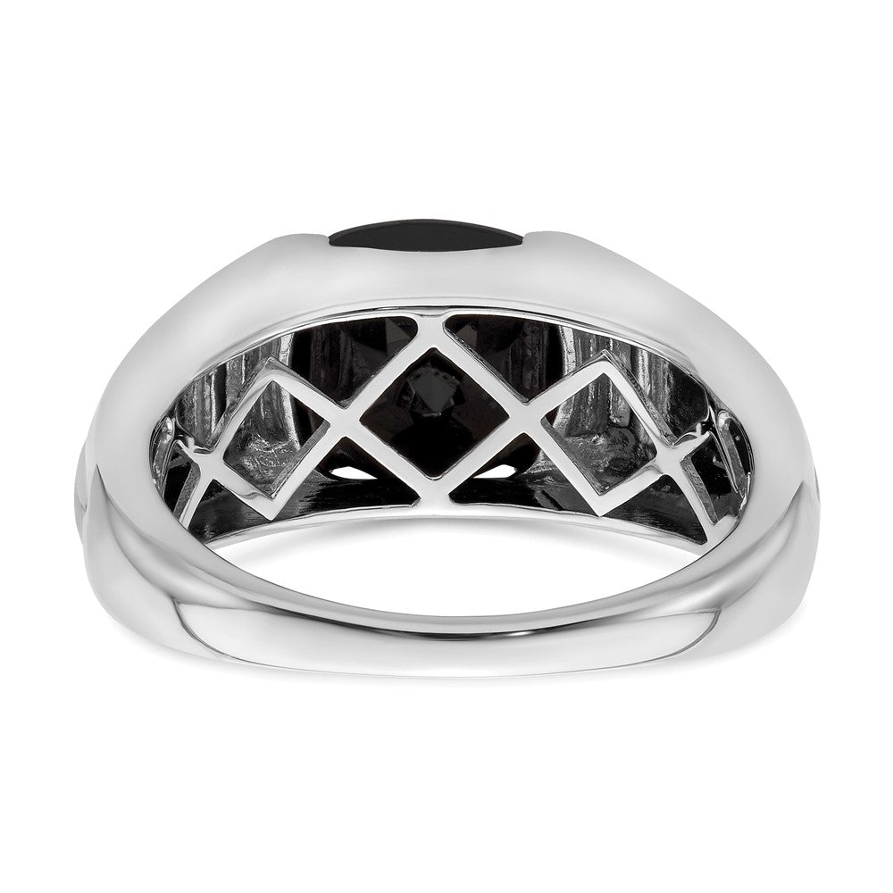 14k White Gold Onyx and Diamond Mens Ring