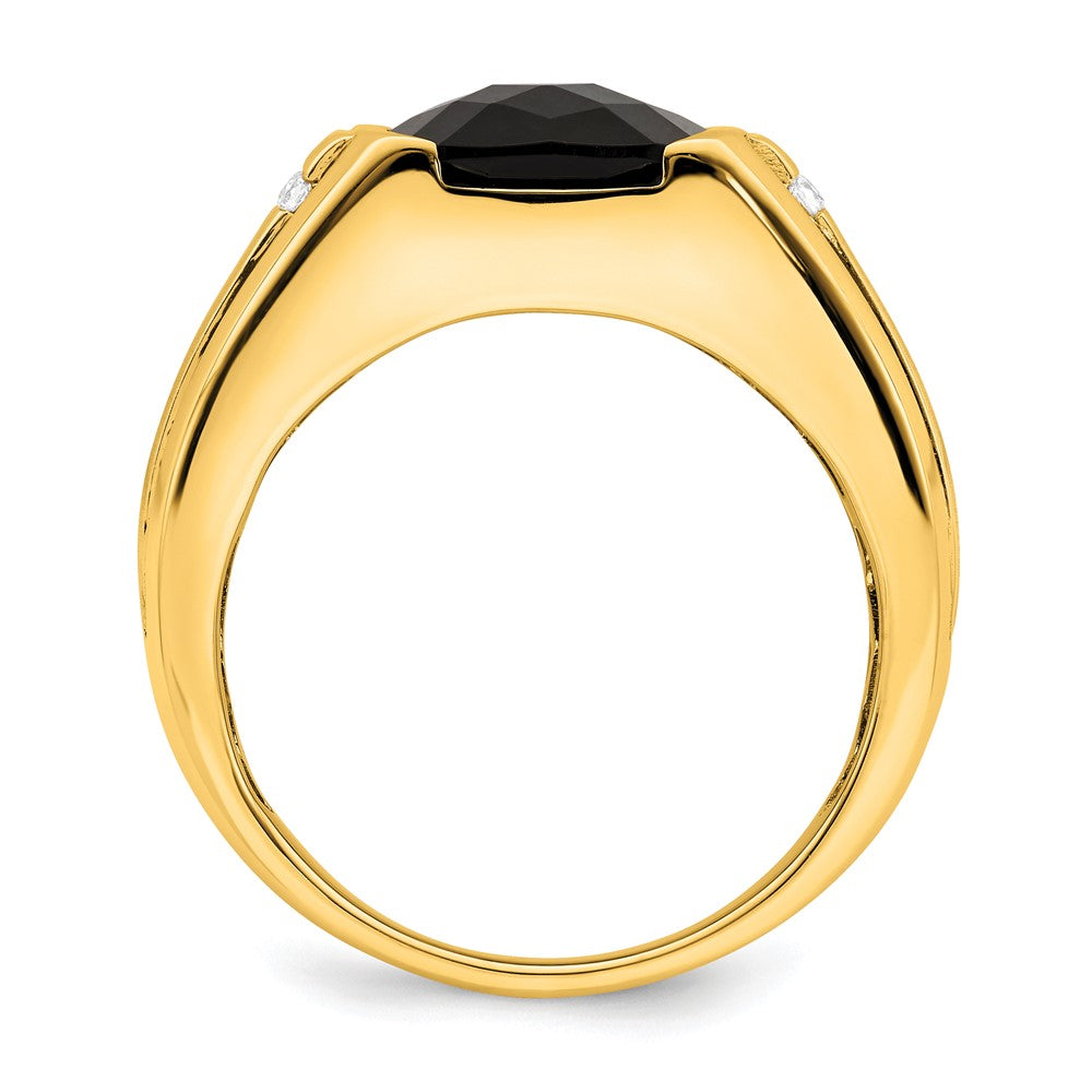 14k Yellow Gold Onyx and Diamond Mens Ring