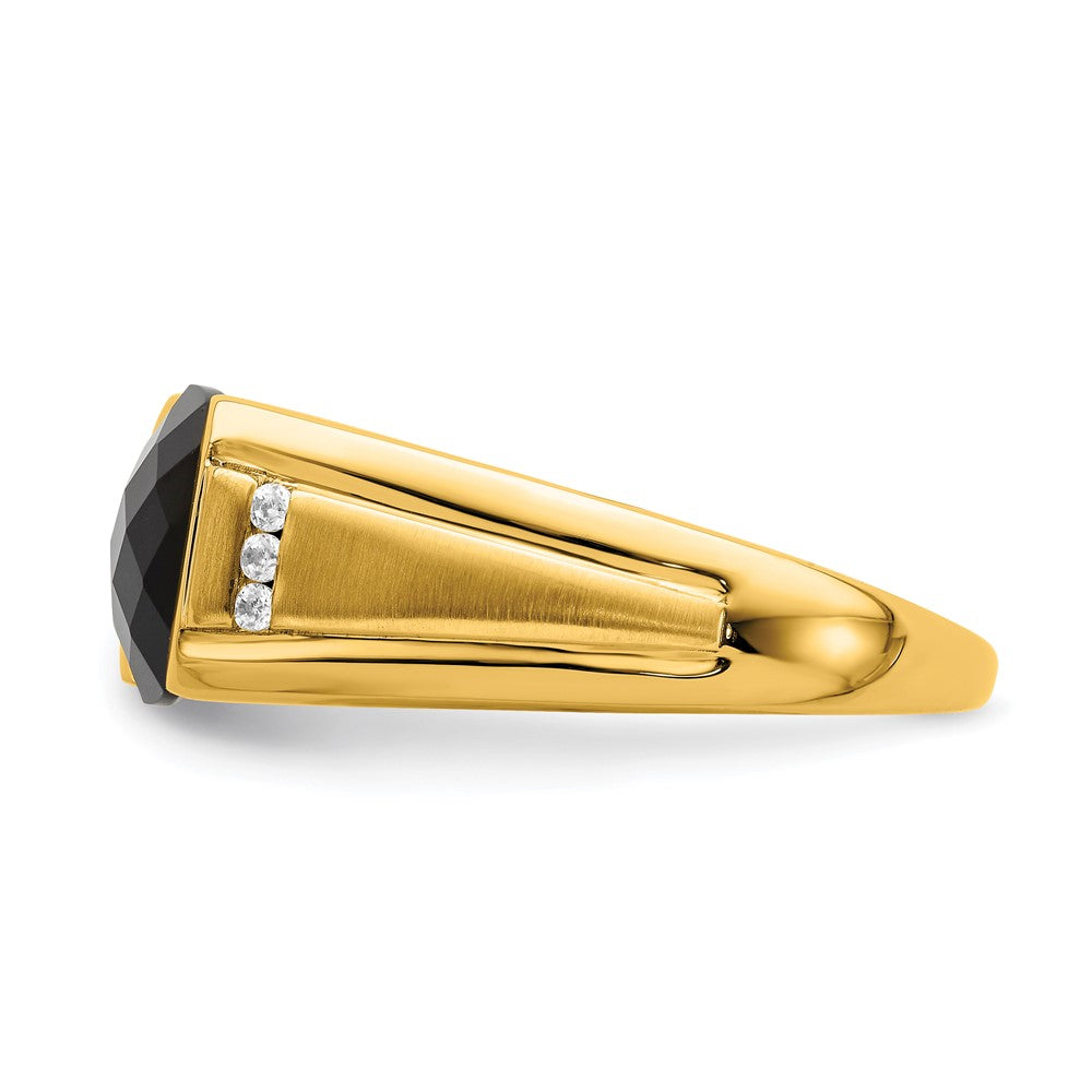 14k Yellow Gold Onyx and Diamond Mens Ring
