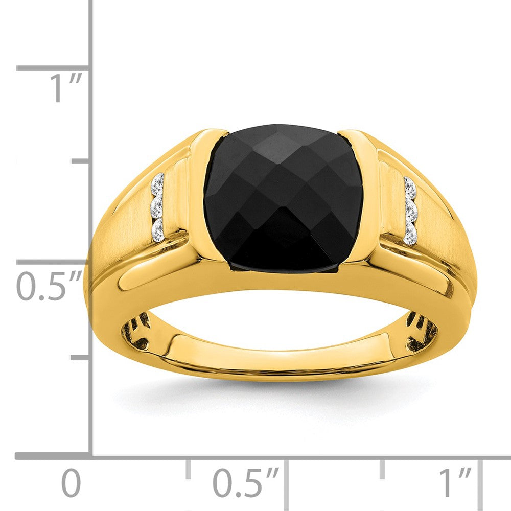 14k Yellow Gold Onyx and Diamond Mens Ring