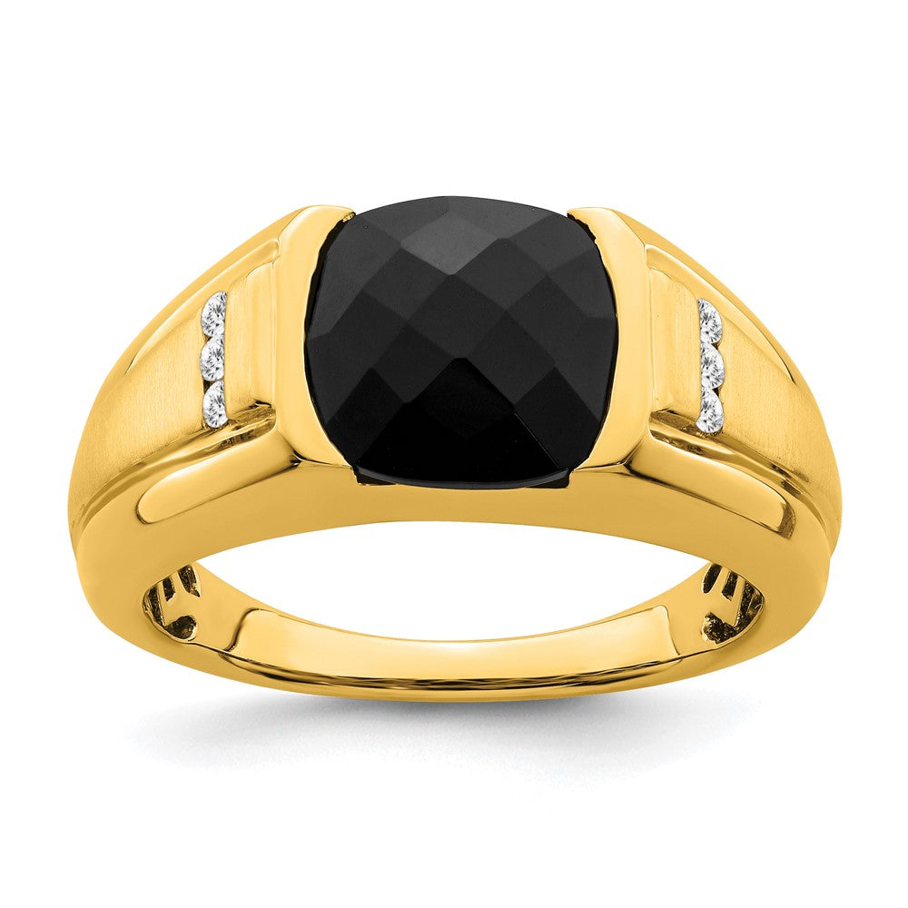 14k Yellow Gold Onyx and Diamond Mens Ring