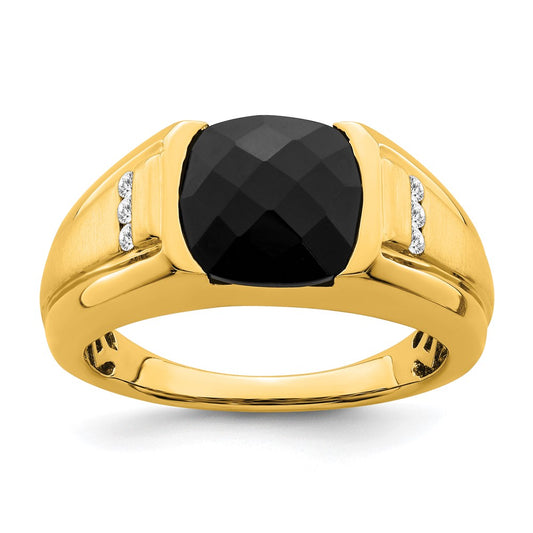 14k Yellow Gold Onyx and Diamond Mens Ring
