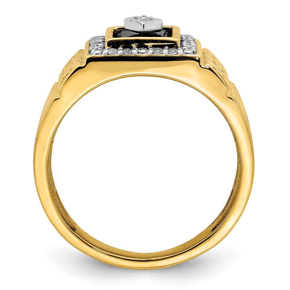 14k Onyx and Diamond Greek Key Design Mens Ring