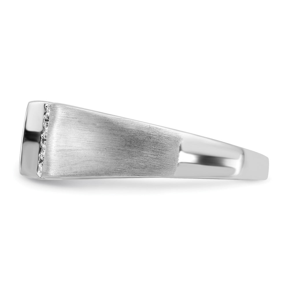 14k White Gold Square Onyx and Diamond Mens Ring