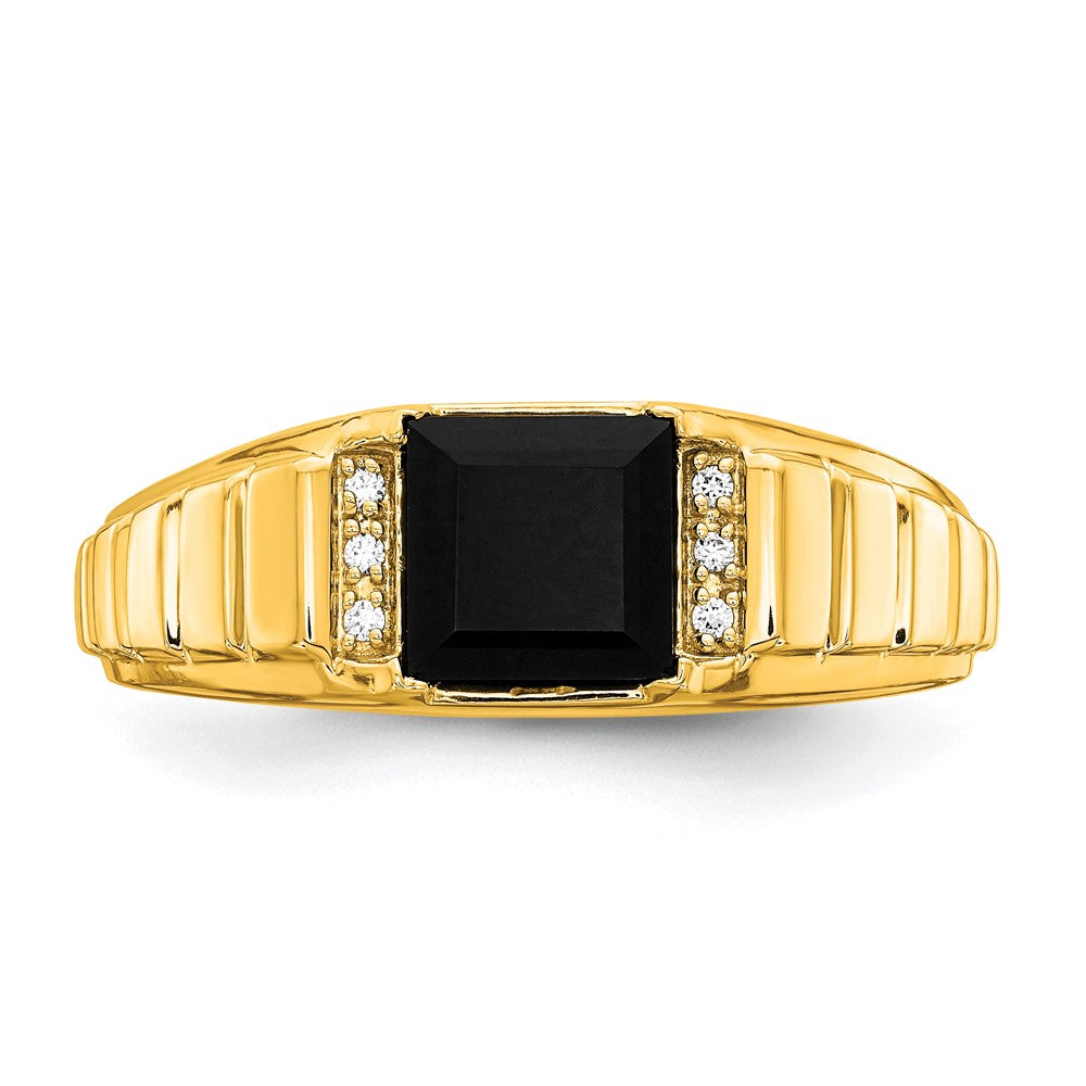 14k Square Onyx and Diamond Mens Ring