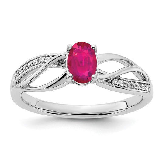 14k White Gold Polished Ruby and Diamond Ring