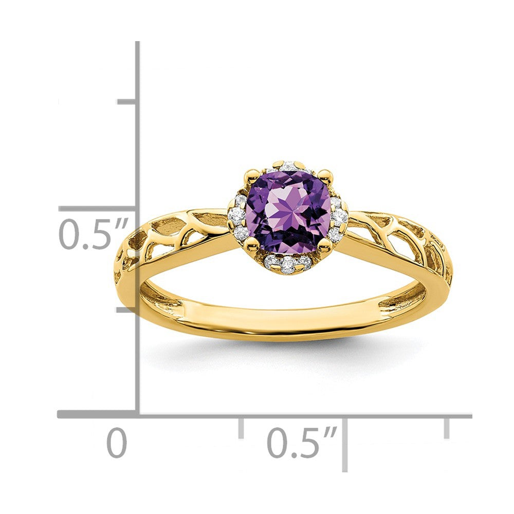 14k Gold Polished Amethyst and Diamond Ring