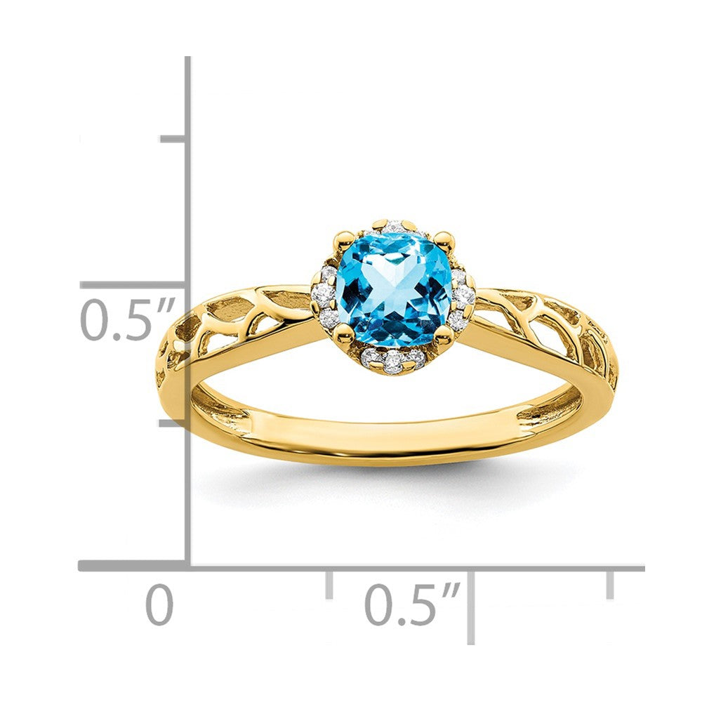 14k Gold Polished Blue Topaz and Diamond Ring