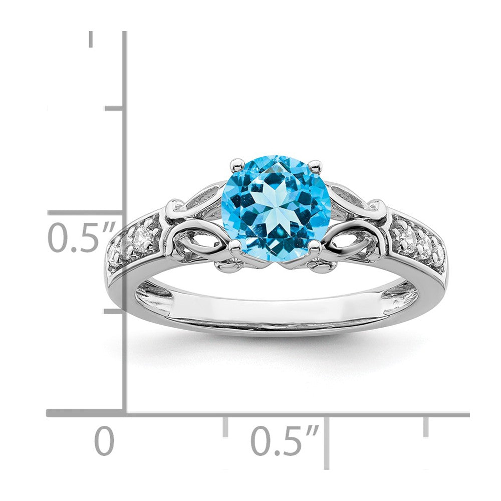 14k White Gold Polished Blue Topaz and Diamond Ring