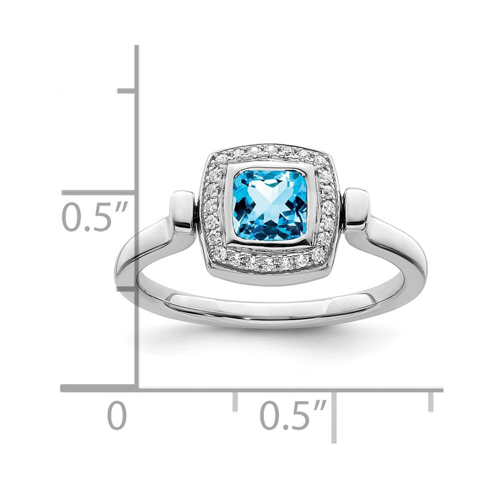 14k White Gold Polished Blue Topaz and Diamond Flip Ring