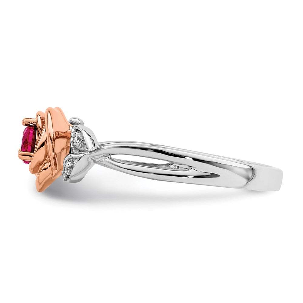 14K Two-tone White & Rose Ruby and Diamond Flower Ring