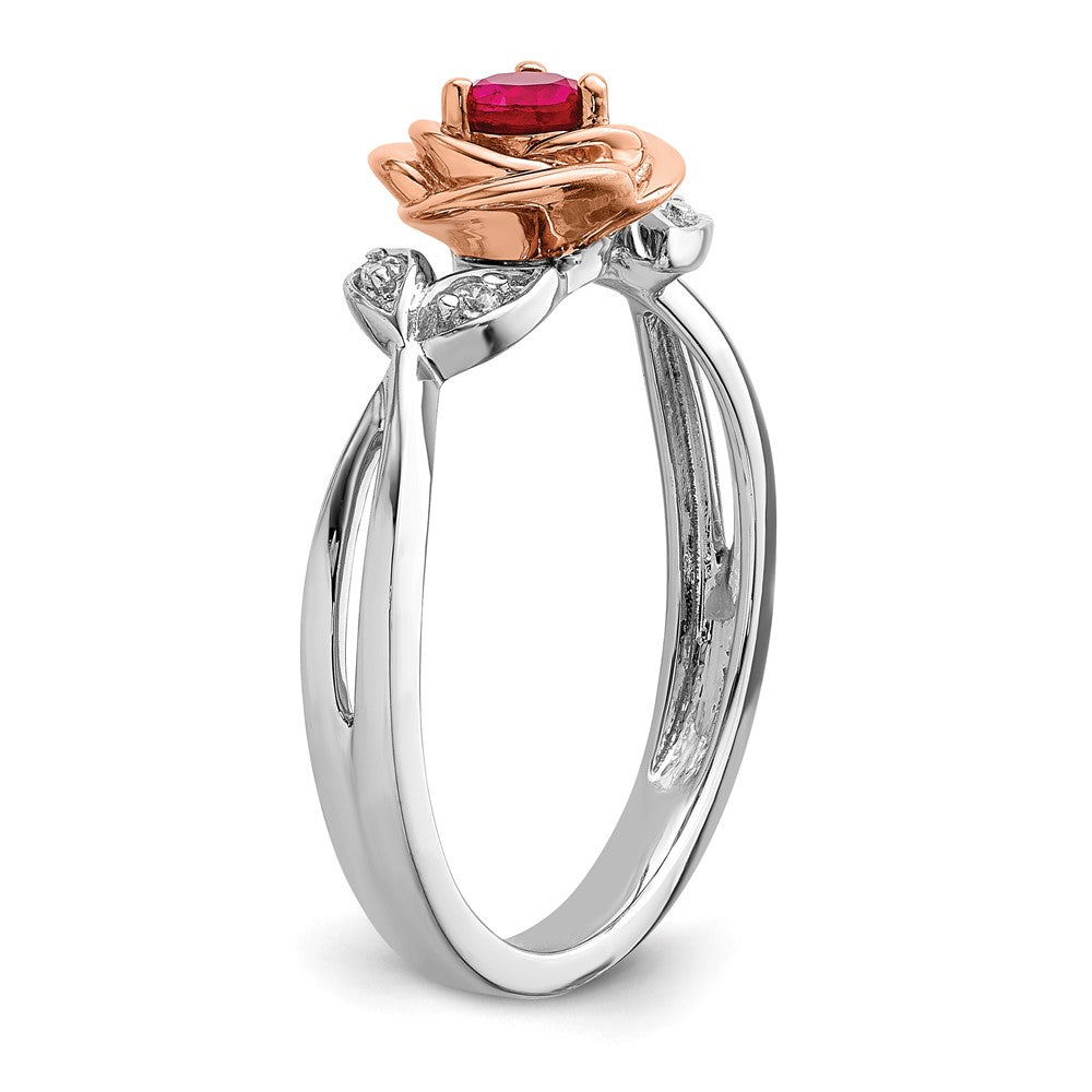 14K Two-tone White & Rose Ruby and Diamond Flower Ring