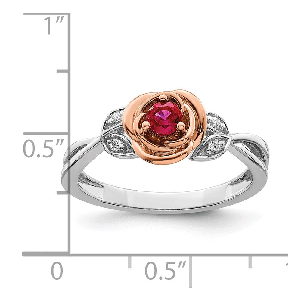14K Two-tone White & Rose Ruby and Diamond Flower Ring