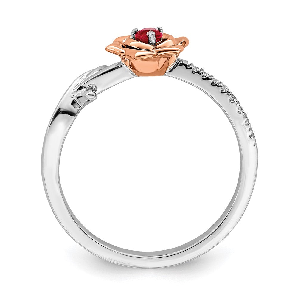 14K Two-tone White & Rose Ruby and Diamond Flower Ring