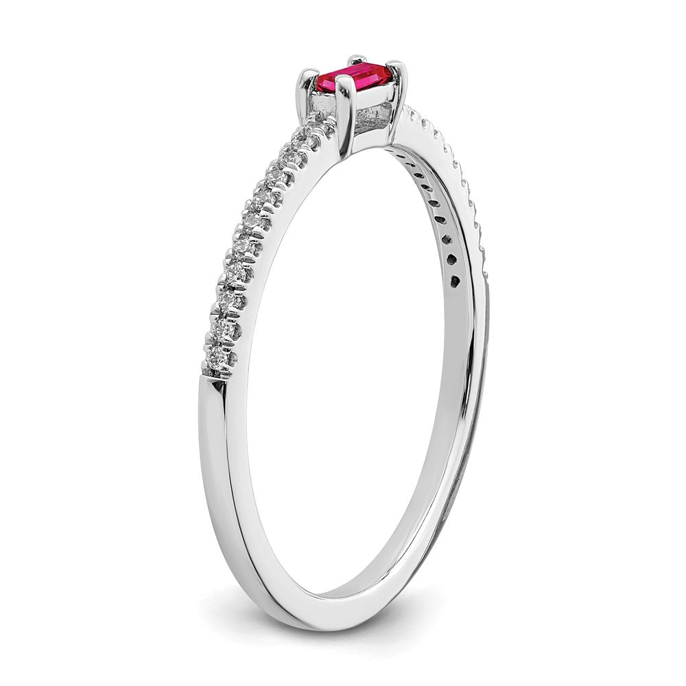 14k White Gold Polished Ruby and Diamond Ring