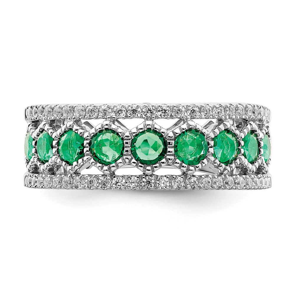14k White Gold Polished Emerald and Diamond Ring
