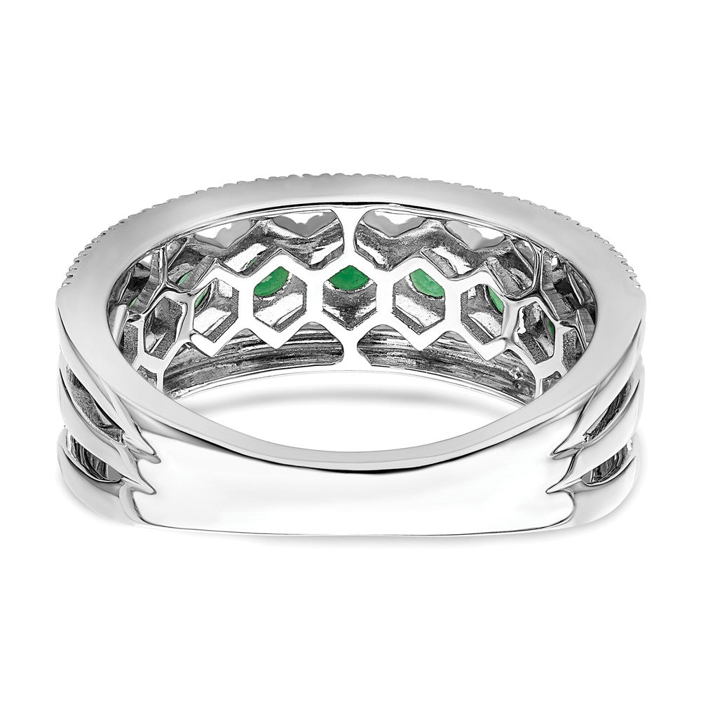 14k White Gold Polished Emerald and Diamond Ring