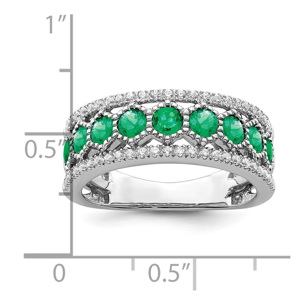 14k White Gold Polished Emerald and Diamond Ring