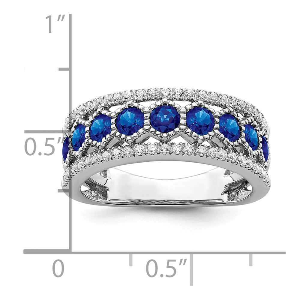 14k White Gold Polished Sapphire and Diamond Ring