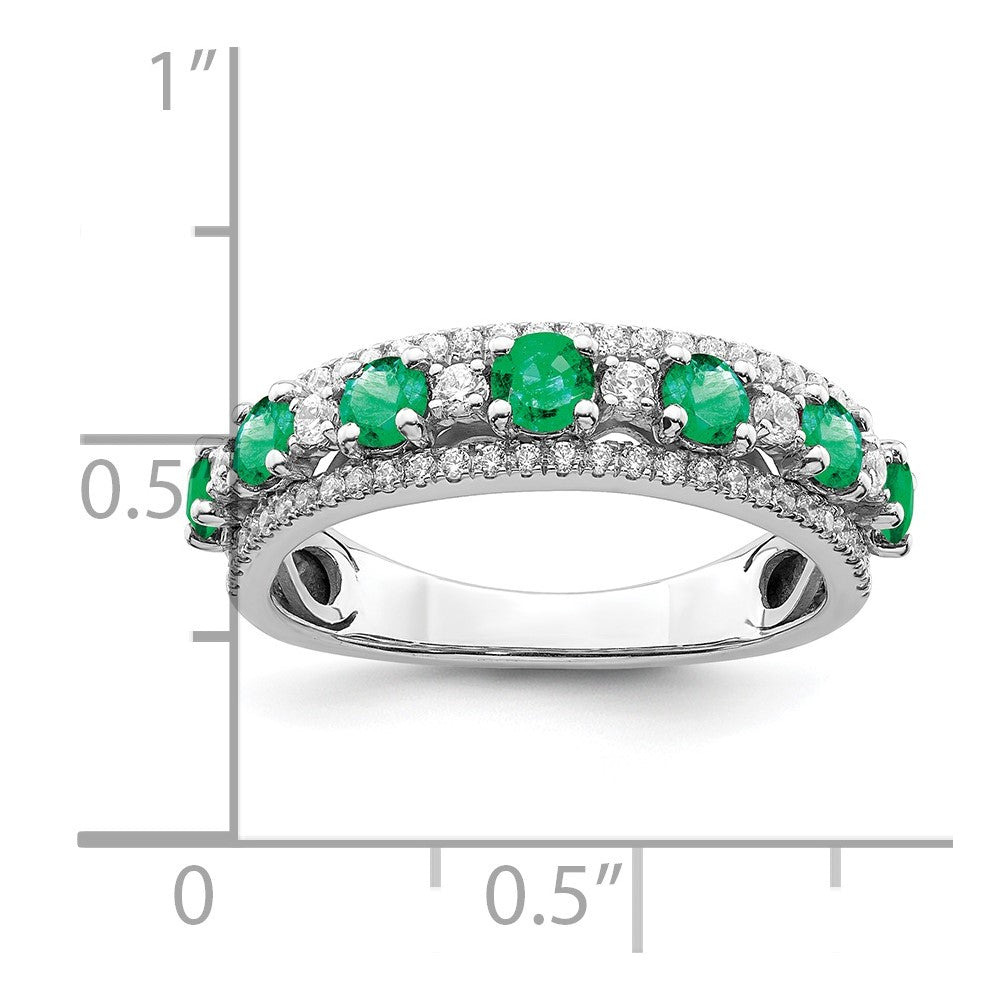 14k White Gold Polished Emerald and Diamond Ring