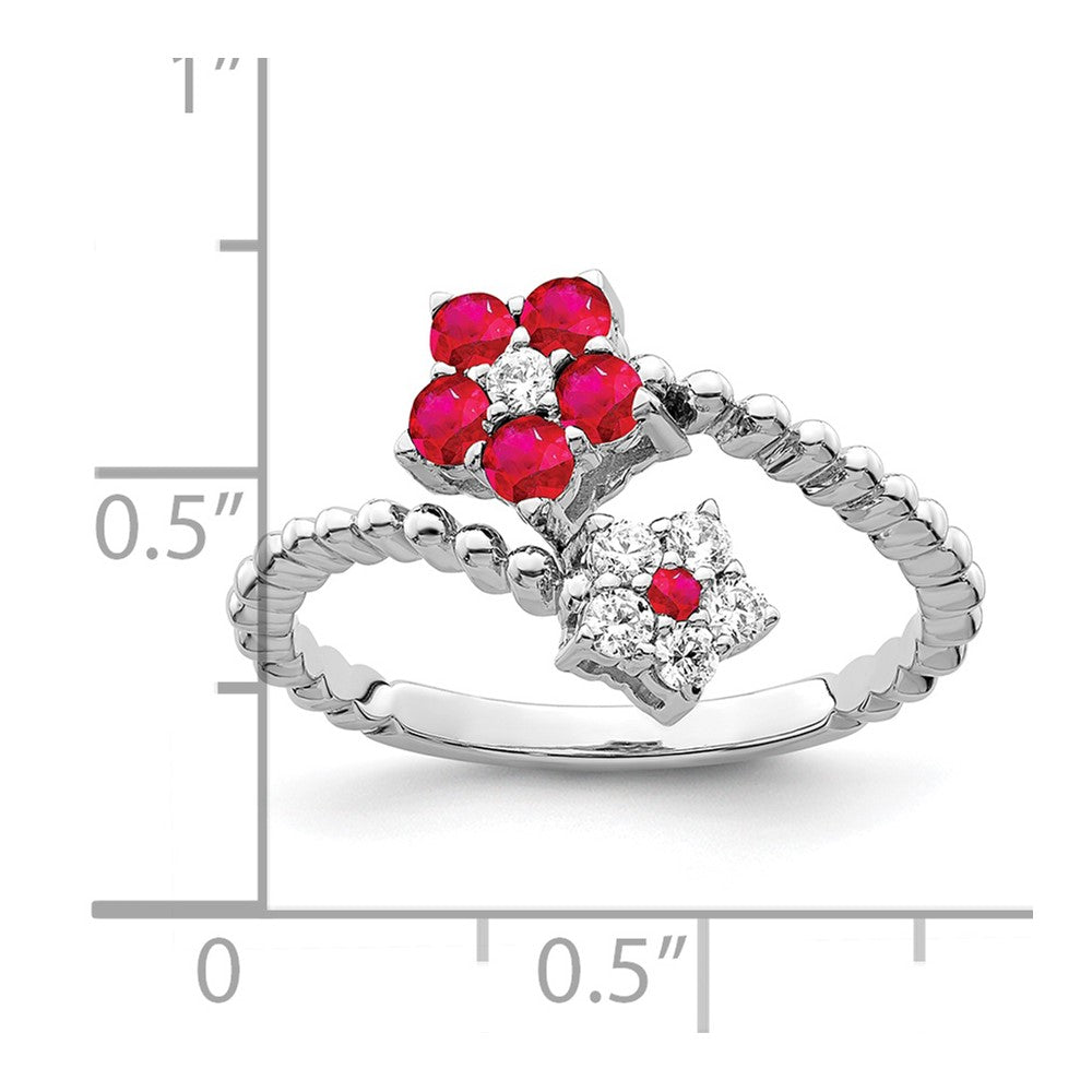 14k White Gold Polished Ruby and Diamond Floral Ring