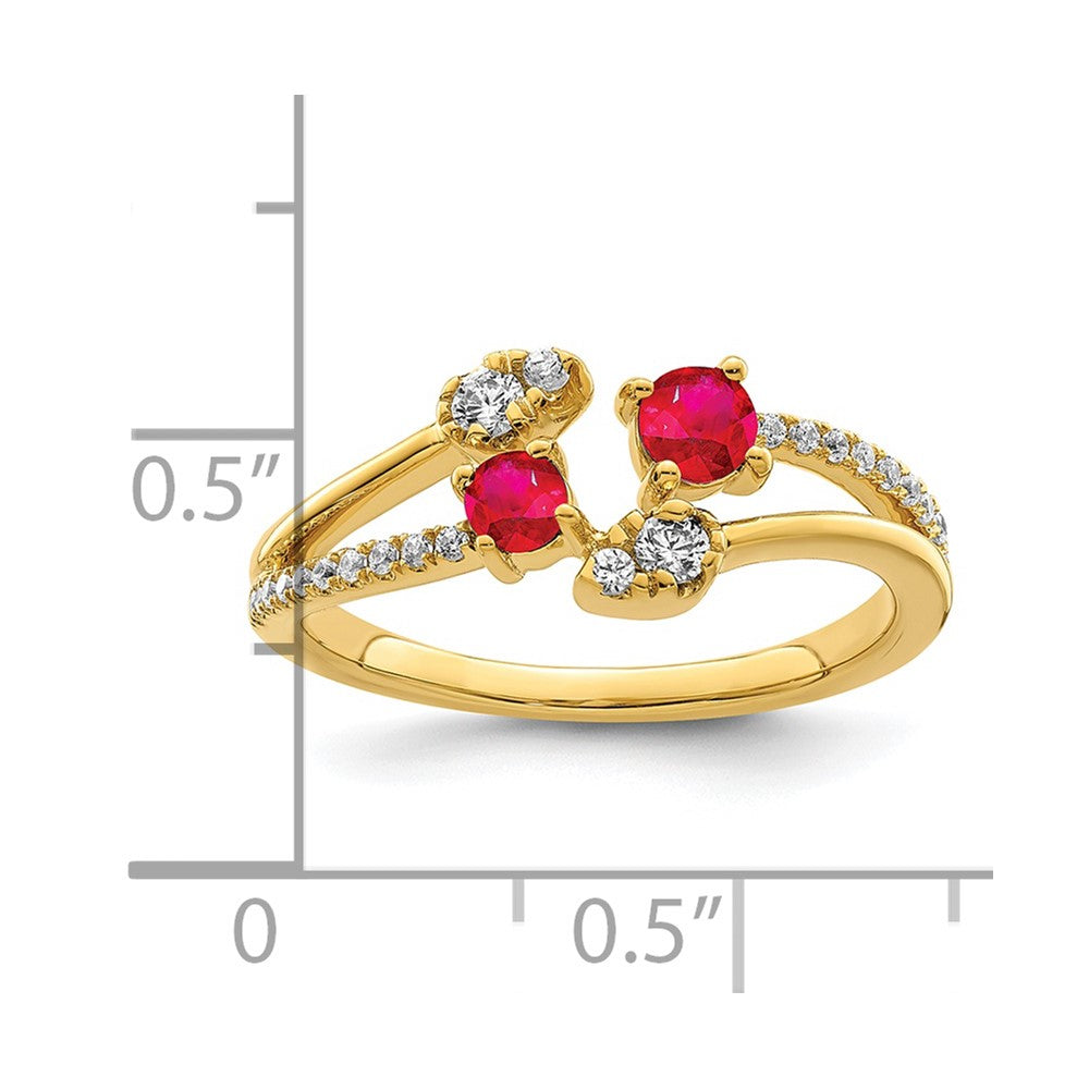 14k Gold Polished Ruby and Diamond Bypass Ring