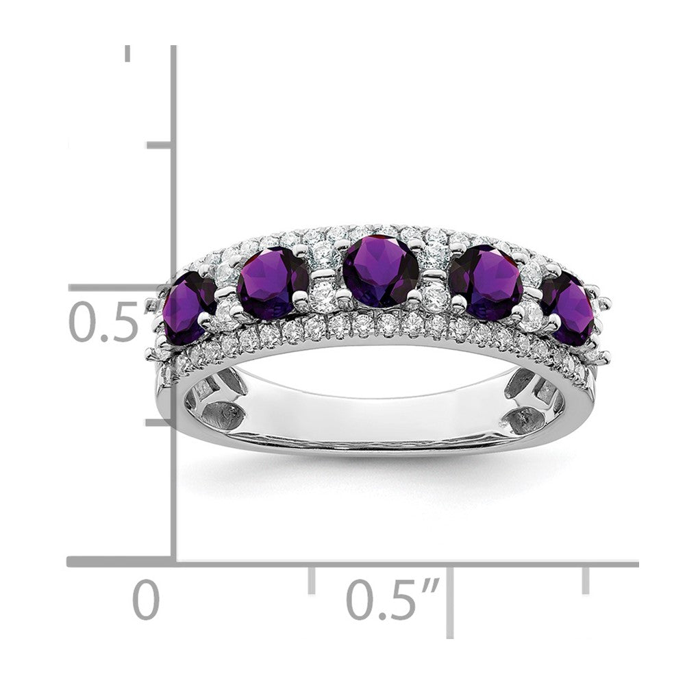 14k White Gold Polished Amethyst and Diamond Ring