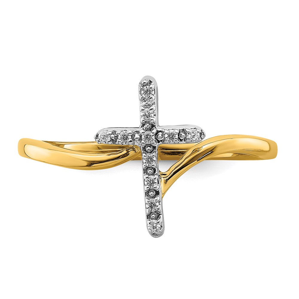 14k Two-tone Polished Cross Diamond Ring