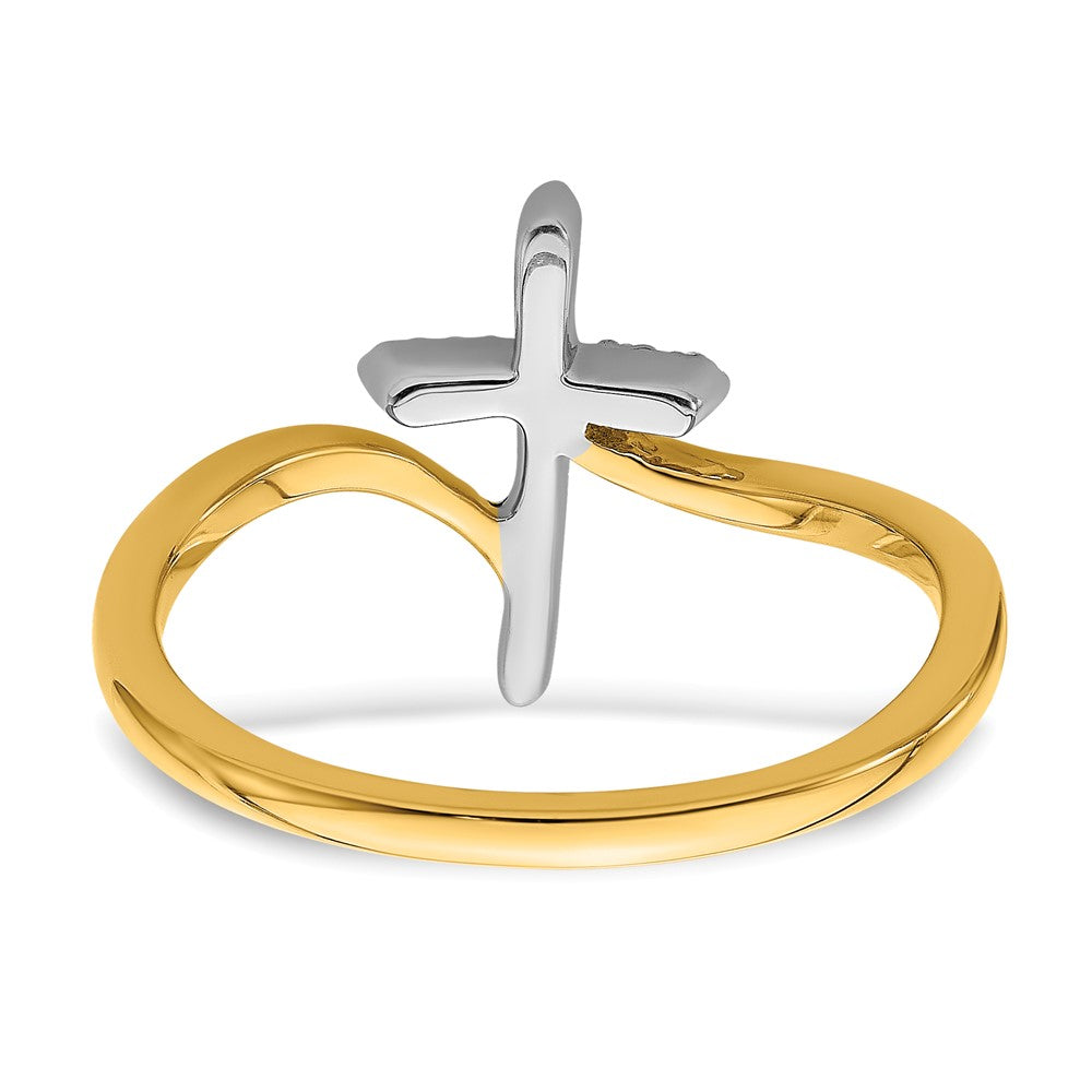 14k Two-tone Polished Cross Diamond Ring
