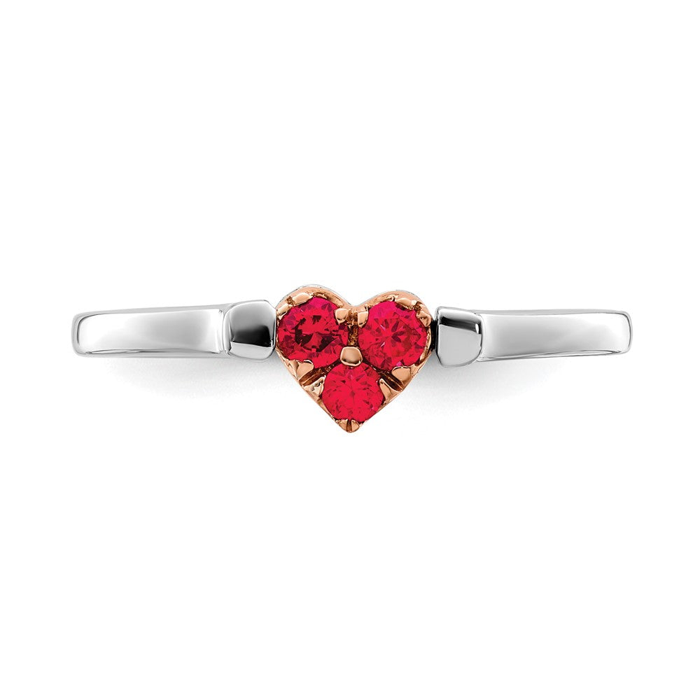 14k Rose Gold Two-tone White & Rose Polished Ruby and Diamond Heart Flip Ring