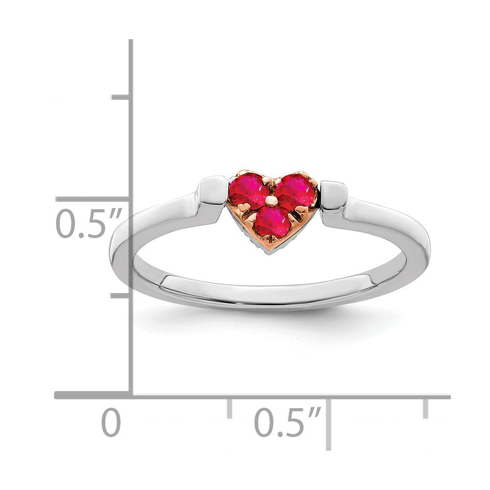 14k Rose Gold Two-tone White & Rose Polished Ruby and Diamond Heart Flip Ring